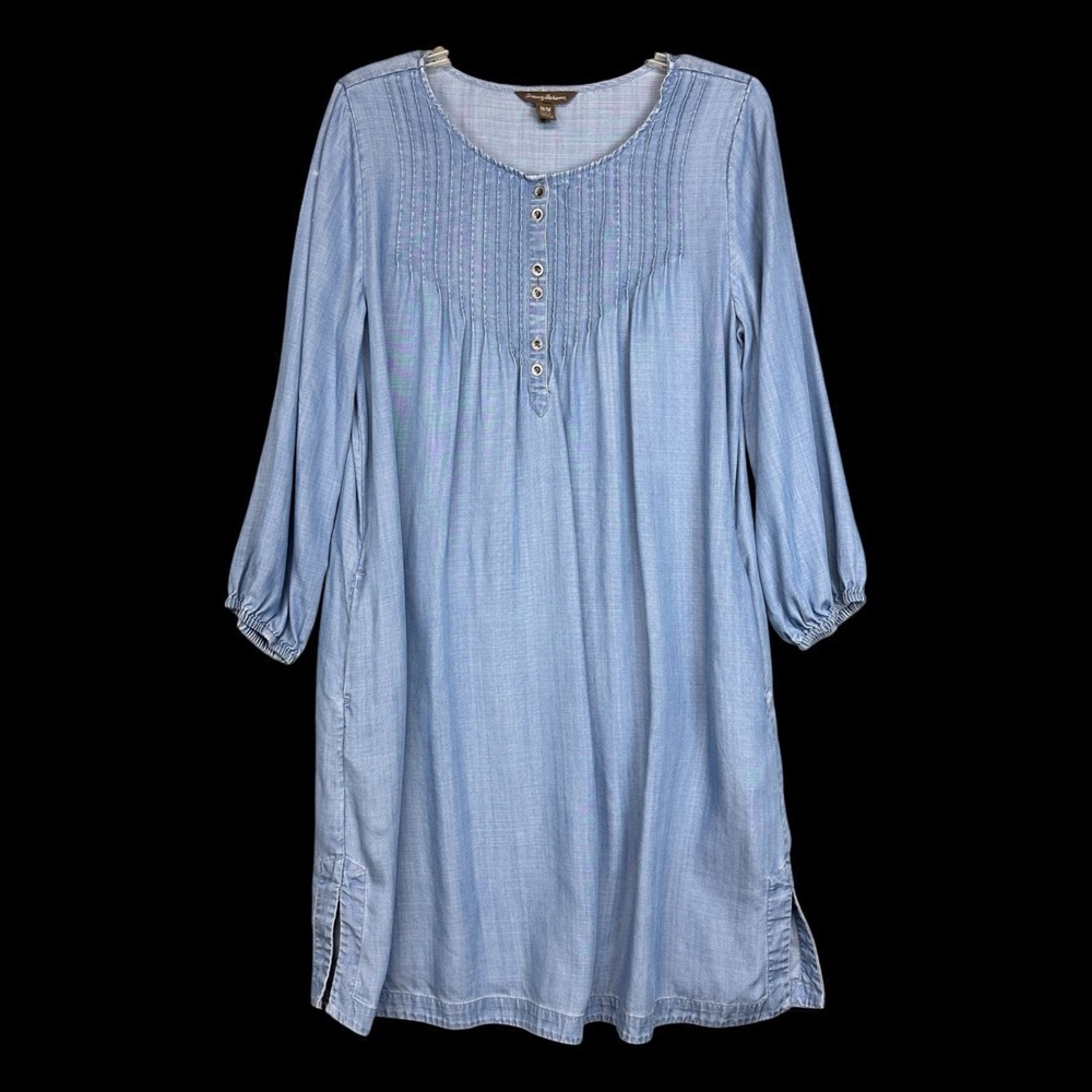 Tommy Bahama Blue Chambray Shirt Dress Coastal Grandma Weekend Size Medium - Picture 5 of 16
